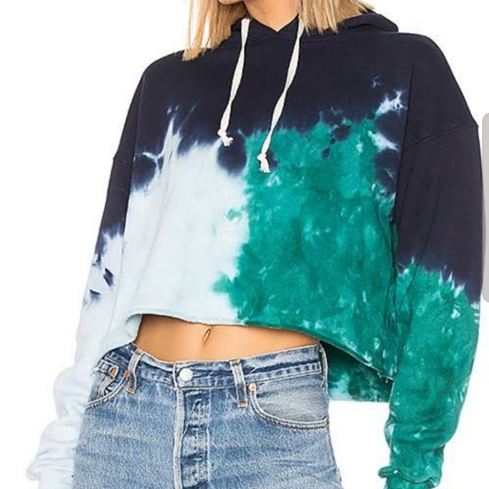 RE/DONE cropped half zip tiedye sweatshirt size small